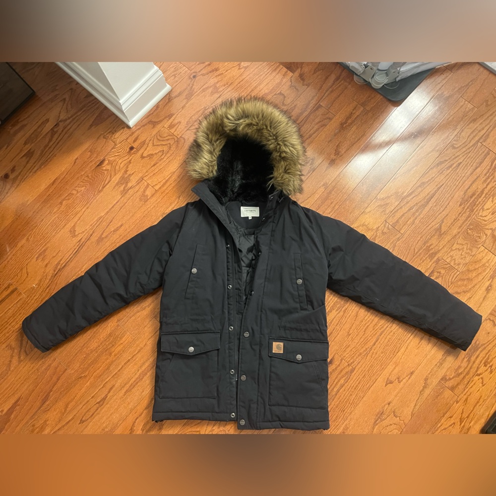 WIP Carhartt Black Jacket with Faux Fur Hood